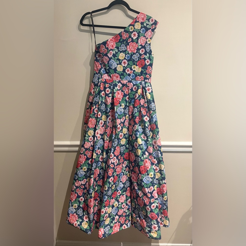 NWT Shoshanna Midnight Edina Floral Pleated One-Shoulder Midi-Dress Size 6 - Picture 7 of 9